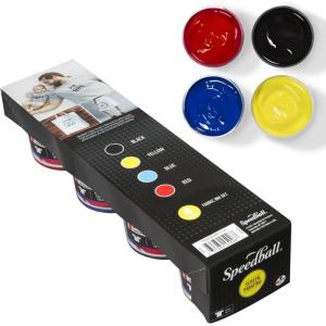 imageSpeedball Fabric Screen Printing Ink Starter Set 4Colors 4Ounce for TShirt and Silkscreen Printmaking Black Yellow Blue Red