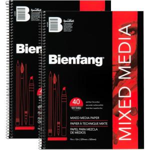 imageBienfang Mixed Media Pad 55x85 Inches 40Sheets Artist Paper SpiralBound Sketchbook 90lb146gsm9 x 12 Inches 2Pack