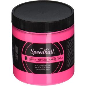imageSpeedball 046222 Acrylic Screen Printing Ink 8 fl oz Night Glo GreenFluorescent Hot Pink