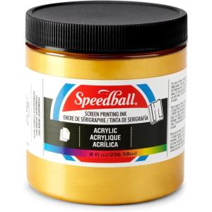 imageSpeedball 046222 Acrylic Screen Printing Ink 8 fl oz Night Glo GreenGold