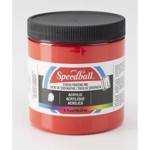 imageSpeedball 046222 Acrylic Screen Printing Ink 8 fl oz Night Glo GreenMedium Red