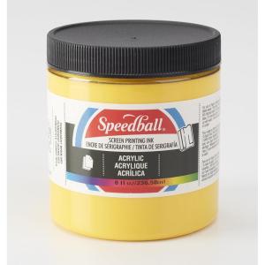 imageSpeedball 046222 Acrylic Screen Printing Ink 8 fl oz Night Glo GreenMedium Yellow