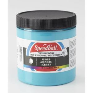 imageSpeedball 046222 Acrylic Screen Printing Ink 8 fl oz Night Glo GreenPeacock Blue