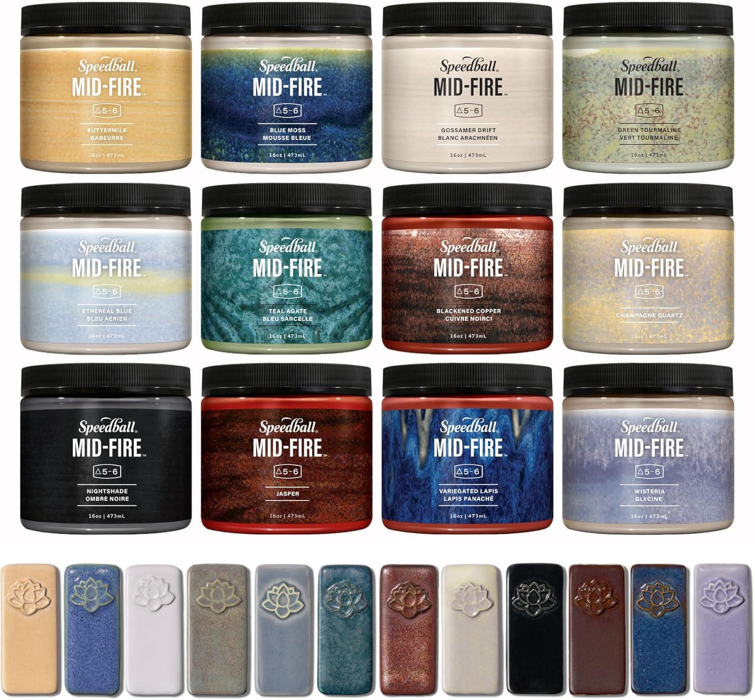imageSpeedball MidFire Glaze 4Ounce Sample Set Assorted Colors 12 4Ounce Jars for Pottery and Ceramics16oz Studio Set 12Colors