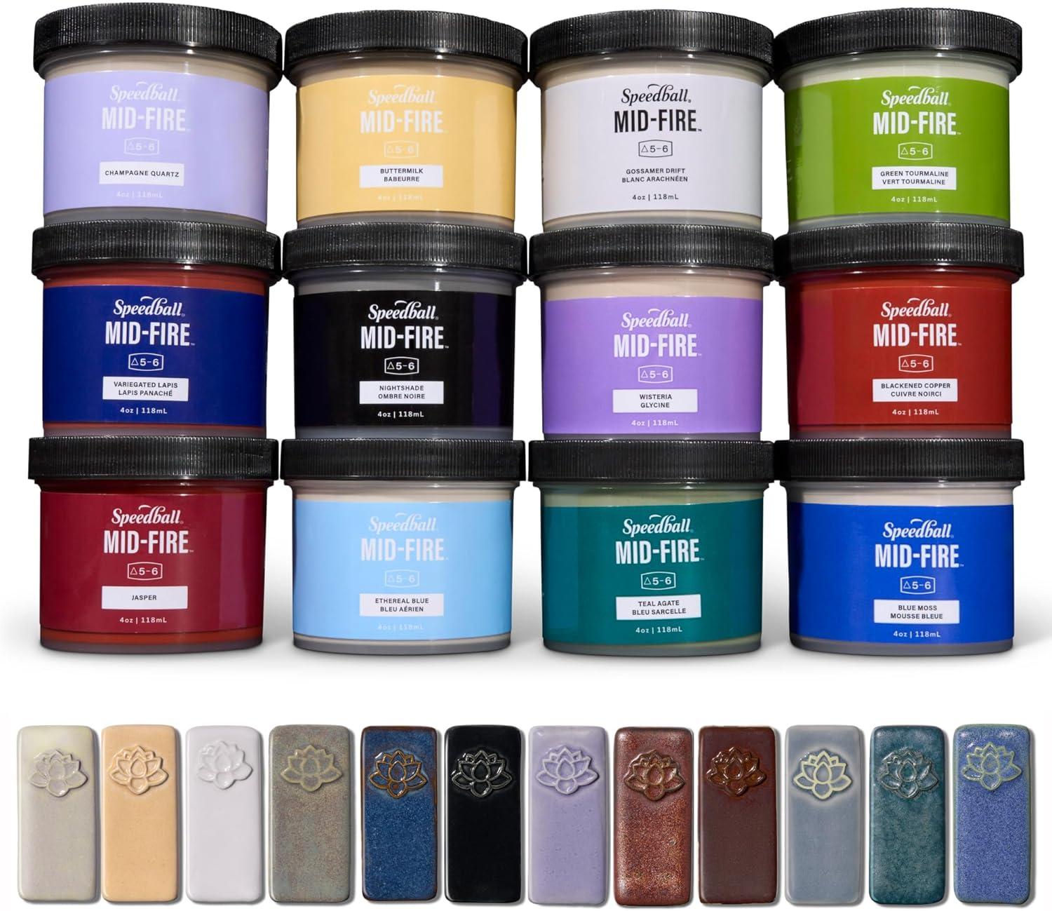 imageSpeedball MidFire Glaze 4Ounce Sample Set Assorted Colors 12 4Ounce Jars for Pottery and Ceramics4oz Sample Set 12Colors