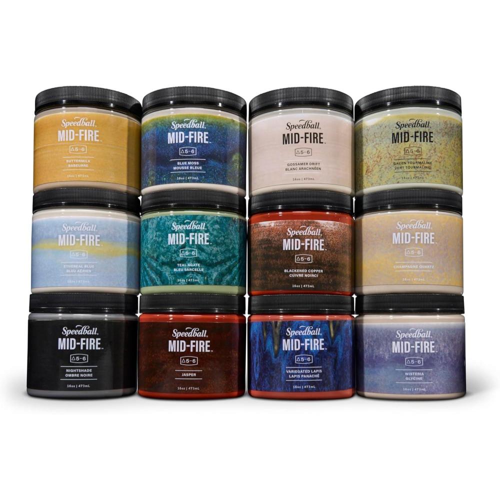 imageSpeedball MidFire Glaze 4Ounce Sample Set Assorted Colors 12 4Ounce Jars for Pottery and Ceramics16oz Studio Set 12Colors