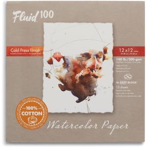 imageFluid 100 Watercolor Paper Block 9 x 12 inches 15 Sheets 140 lb 300 GSM 100 Cotton Cold Press Pad for Artist Painting and Wet Media12 X 12 140lb
