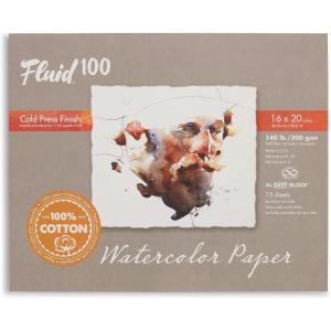 imageFluid 100 Watercolor Paper Block 9 x 12 inches 15 Sheets 140 lb 300 GSM 100 Cotton Cold Press Pad for Artist Painting and Wet Media16 x 20 BLOCK