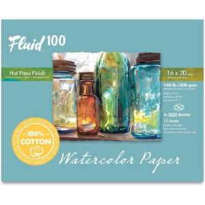 imageFluid 100 Watercolor Paper Block 9 x 12 inches 15 Sheets 140 lb 300 GSM 100 Cotton Hot Press Pad for Artist Painting and Wet Media100 Cotton Natural White