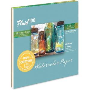 imageFluid 100 Watercolor Paper Block 9 x 12 inches 15 Sheets 140 lb 300 GSM 100 Cotton Hot Press Pad for Artist Painting and Wet Media140 Lb 300 Gsm Hot Press