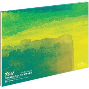 imageFluid Watercolor Paper Block 6 x 8 inches 15 Sheets 140 lb 300 GSM Hot Press Paper Pad for Artist Painting and Wet MediaYellow Light Green  Blue