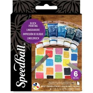 imageSpeedball 3470 WaterSoluble Block Printing Ink Starter Set  6 Bold Colors with Satiny Finish  125 FL OZ Tubes Multicolor