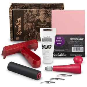 imageSpeedball 3471 Super Value Block Printing Starter Kit  Includes Ink Brayer Lino Handle and Cutters SpeedyCarveFabric Kit