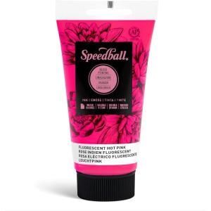 imageSpeedball 3804 Water Soluble Block Printing Ink  Bold Color With Satin Finish Ap Nontoxic 8 Fl Oz GreenFluorescent Hot Pink