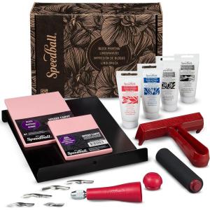 imageSpeedball Deluxe Block Printing Kit  Includes Inks Brayer Bench Hook Lino Handle and Cutters SpeedyCarve Block Mounted Linoleum Block 3472Deluxe Block Fabric Kit