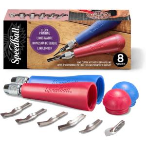 imageSpeedball Linoleum Cutter Kit 2Handle Tool Set Includes 6 Professional Linocut Carving Blades Made in USAAssorted